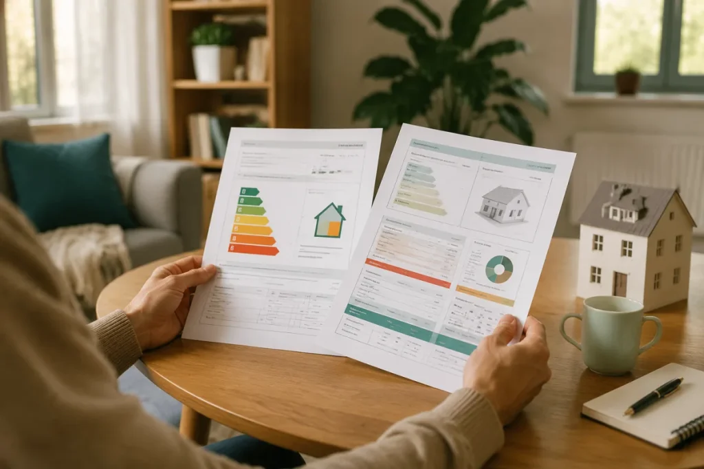 Diagnostiqueur immobilier examinant les murs et fenêtres d'une maison individuelle lors d'une visite complète